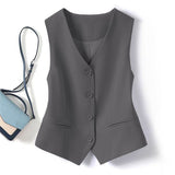 V-Neck Small Suit Vest Women With Retro Short Folded Oversleeping Vest Sleeveless Shoulder