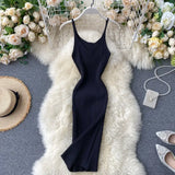 Summer Knitting Dress Women Solid Color Casual Body-con Dress Pullovers Simple Step