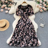 Print Dress Women Summer Sexy Beach Boho Midi Dresses Short Sleeve 2022 Ladies Vintage Elegant Party Dress Vacation
