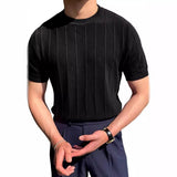 Toloer Summer New Men's Round Collar Solid Color Long-Sleeved Knit Jacket Hollow Out Breathable Cool Short-Sleeved