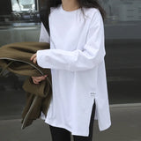 Toloer Style Small Shirt 2024 Autumn Dress New Women's Korean Version Of Pure Color Open Slit Long-Sleeved T-Shirt Female Jacket Bottom Shirt