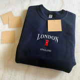 London Telephone Booth Embroidered Fleece Pullover-Outfit
