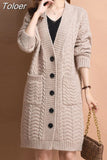 Women Autumn Long Sleeve Loose Fashionable V Neck Temperament Knitted Sweater Cardigans Basic Causal Coat Tops 2023 1028-1-Outfit