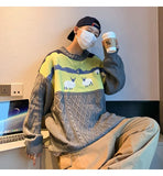 2022 Harajuku Knitted Sweaters Cartoon Sheep Pullovers Men Hip Hop Streetwear Sweater Male Autumn Winter Loose