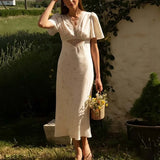 Women's Temperament Elegant Fashion Printing Lantern Short Sleeve A-Word