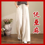 Linen Large-Size Broad Leg Trousers Women's Rope Loose Waist Cotton Spring And Summer Women's Trousers Loose Cotton Thighs