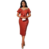 Round-Neck Nail Beaded Leaf-Side Dress Banquet Temperament High-Waisted Body-Body-Cuffed Dress