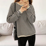 Version Hoodie Women's Spring And Autumn Thin Style 2023 Spring New Striped Oversize Loose Long-Sleeved Women's Wear-Outfit