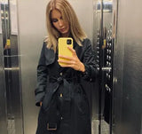 Wixra Womens Long Trench Jackets Full Sleeve Singled Breasted With Sashes Coat 2021 Autumn Chic Lady Windbreaker