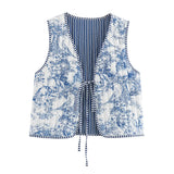 Literary Retro Wearing Waist Vest Vest Printed Tie Cotton