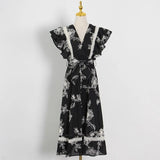 Patchwork Bowknot Elegant Dress Female V Neck Sleeveless High Waist Embroidery Dresses For Women Fashion New