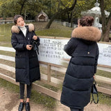 Long Winter Coat Women Hooded Down Parka Ladies New Warm Winter Jacket Women Loose Big Fur Collar Jacket