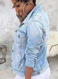 Winter Ripped Long Sleeves Denim Jean