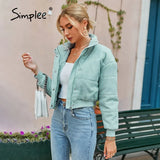 Simplee Office turtleneck zipper winter short coats women Casual sheath long sleeve parka solid Fashion female top coats