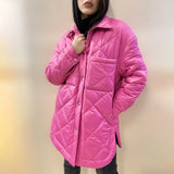 Front Buttons Parkas Women Fashion Simple Argyle Coats Women Elegant Turn Down Collar Solid Cotton Jackets Female