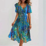New Loose Leisure Shuya V Collar Crumped Flowers New Hot Print