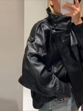 And Winter 2025 Fashion New Women's Pu Leather Jacket Jacket Locomotive Long-Sleeved Leather Coat