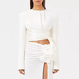 Toloer 2024 New Fashion Pure Color Round Collar Belt Top Design Sense Waist Show Thin Long Sleeve Women's Small Suit-Outfit