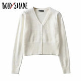 Bold Shade Knitting Casual 90s Vintage Cardigans V-Neck Button Long Sleeve Crop Sweaters Women Fashion Indie Style Clothes
