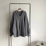 Women's Twist Lantern Sleeve Oversized Knit Sweater Winter Thicken Loose