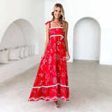 New Small Broken Flower Wave Strap Sling Skirt Temperament A-Character Dress