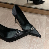 High-Heeled Women 2025 New Spring And Autumn Fine Heel Love Water Diamond Temperament French Style With Skirt Single