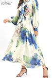 Loose Elegant Dresses For Women Bow Collar Long Sleeve High Waist Folds Print Hit Color Temperament Dress Female