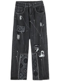 Patchwork Paisley Print Boyfriend Jeans-Outfit