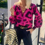 Toloer Women's Wear Fall 2024 Ladies Fashion Long Sleeved Bohemian Wind Leopard Print Top-Outfit
