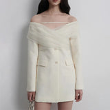 Toloer Spring And Autumn New Fashion Sexy One-Word Shoulder Mesh Splicing Design Sense Long Sleeve Small Suit Jacket-Outfit