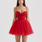 New Sweet Mesh Splicing Sling Princess Poneng Dress Sexy Body-Dexted Mini Dress