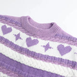 Purple Heart Print Stripe Sweater-Outfit