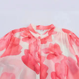 Summer French Commuting Wind Tie Dye Floral Print Collar Long-Sleeved Loose