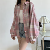 Vintage Plaid Oversized Loose Blouse-Outfit