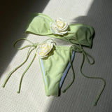 2024 New Solid-Colored Rose Breast Drawstring Strap Split Swimsuit