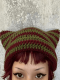 Hand Made Horn Detail Striped Knitted Hat-Outfit