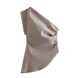 Women's Clothing 2025 Spring New Fold Design Asymmetrical Collar Three-Piece Vest