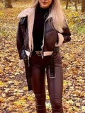 Retro Women Faux Fur One-sided Double Jacket 2021 Winter Warm Locomotive Sashes Jacket Street Leisure Loose Female