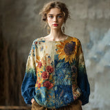 New Hot 3D Printed Ladies Round-Neck Long Sleeve Retro Bohemian