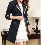 Trench Women Coat Turn Down Collar Full Sleeve Solid Slim Fit Jackets Double Breasted Mid Length Coats Splice Autumn-Outfit