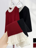 Toloer Exclusive Gentle Sweet Sister Wear High Sense Knit Sweater Female Chiffon Lace Rope Belt Jacket