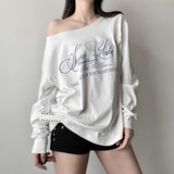 Summer New Women's Street Fashion Letter Print Slanted Shoulder Short-Sleeved Loose T-Shirt
