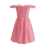 Red Plaid Off-shoulder Mini Dress-Outfit