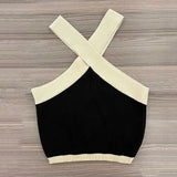 Hanging Neck Sling Vest Black And White Color Hottie Wind Pure Want To Show The Design Of Knitted Top Female