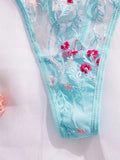 Blue Sheer Floral Lingerie Set-Outfit