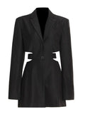 Toloer Careful Machine Sexy Wind 2024 Autumn New Hollow Out Waist Show Thin A Button Suit Solid Color Coat Female-Outfit