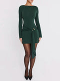Long Sleeve Draped Bodycon Mini Dress-Outfit