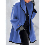 Autumn Overcoat Women's Casual Coat solid color Turndown Collar Overcoat Outerwear Coat Solid Color Belt Wool Slim Coat