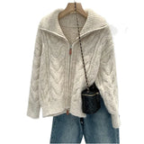 Toloer Version Of Double Zippered Strand Sweater Coat Women's 2025 Winter Design Sense Of The Collar Plus Thick Long-Sleeved Knitted Open