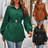 Toloer Autumn And Winter Women's Wear 2024 Fashion New Solid Color Shirt Collar Single Breasted Belt Shirt Coat Women-Outfit